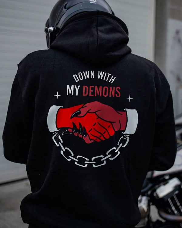 Down With My Demons Handshake Printed Fashion Hoodie