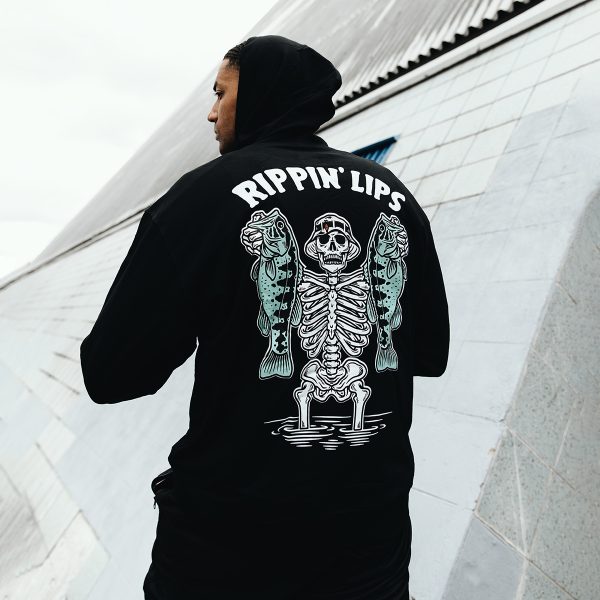 Men's Rippin Lips Skeleton Clutching Fishes Printed Hoodie